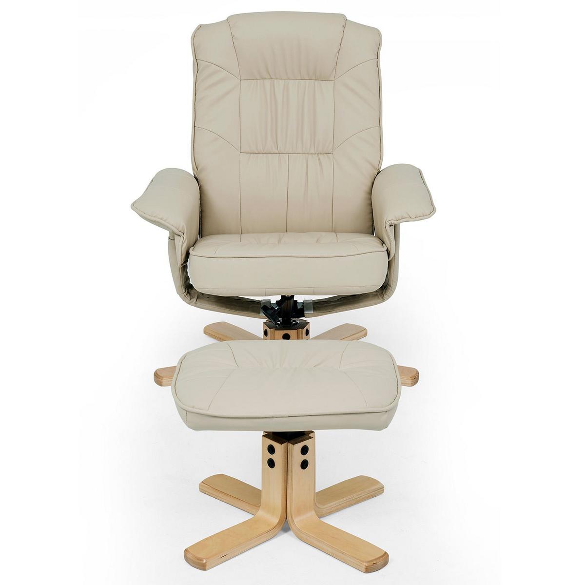 RELAXSESSEL KUNSTLEDER, SET MIT HOCKER CHARLY - Beige, Textil (76/87/61cm) - IDIMEX