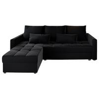ECKSOFA KOS PIK Schwarz Plüsch-Stoff mit Schlaffunktion - Schwarz/Grau, Holz/Kunststoff (220/140cm) - MASSENO