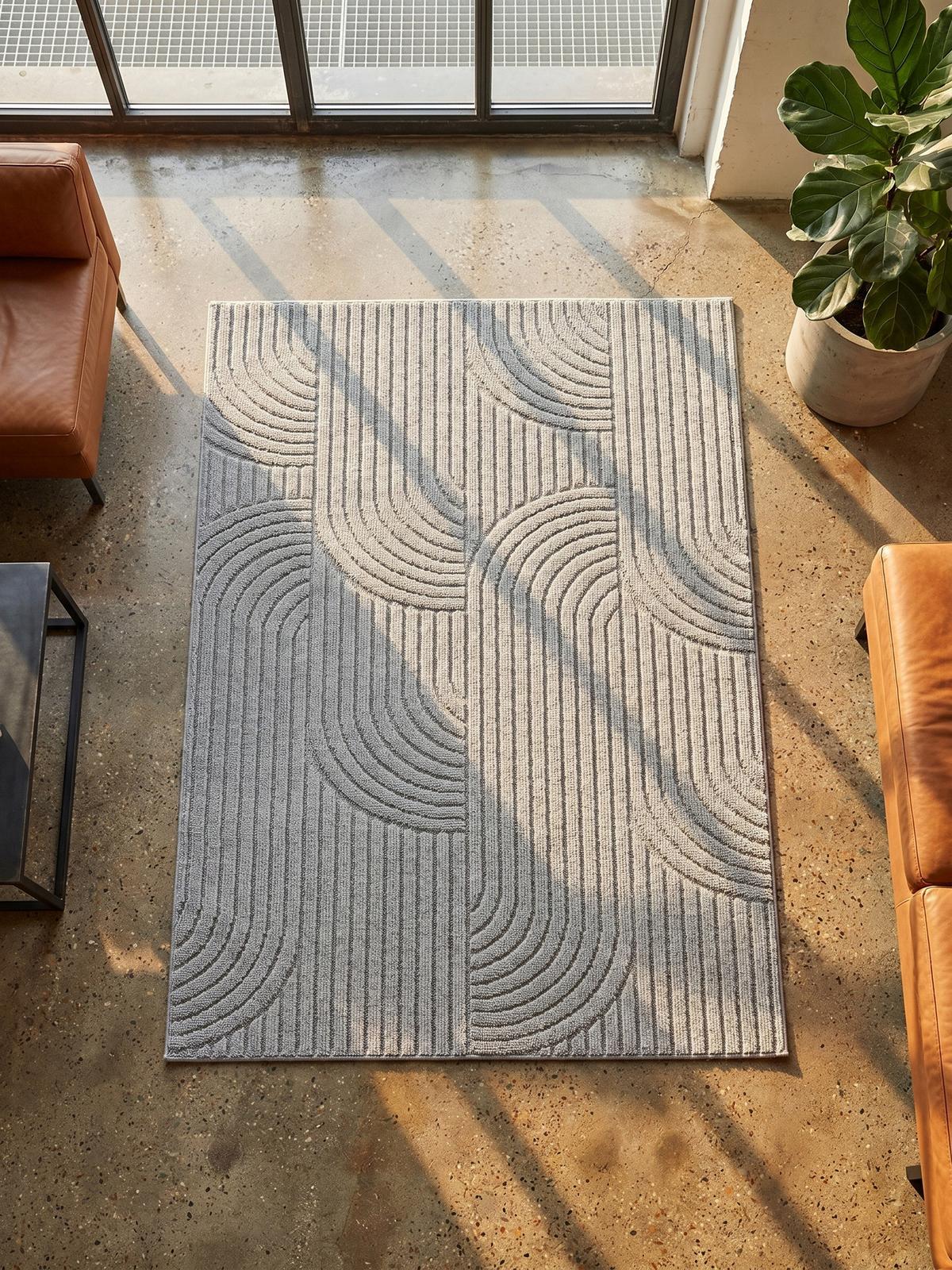TEPPICH Flachgewebe LANGAU in Silber, mit geometrischen Bögen, 60 x 110 cm - Silberfarben, Textil (110/60cm) - KADIMA DESIGN