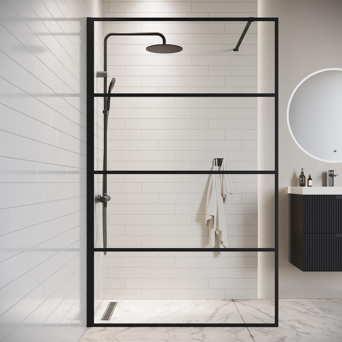 DUSCHWAND Essos - 100 x 200 cm - Schwarz - Walk-In Duschabtrennung aus Sicherheitsglas - Schwarz, Glas (100/200cm) - Badplaats