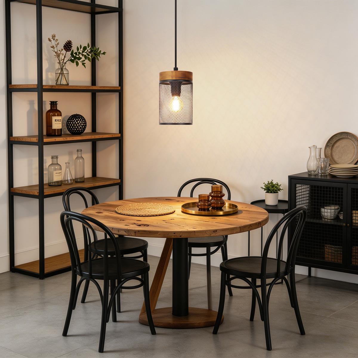 PENDELLEUCHTE Ylenli 10/10/150 cm - Schwarz, Holz/Metall (10/10/150cm) - ZMH