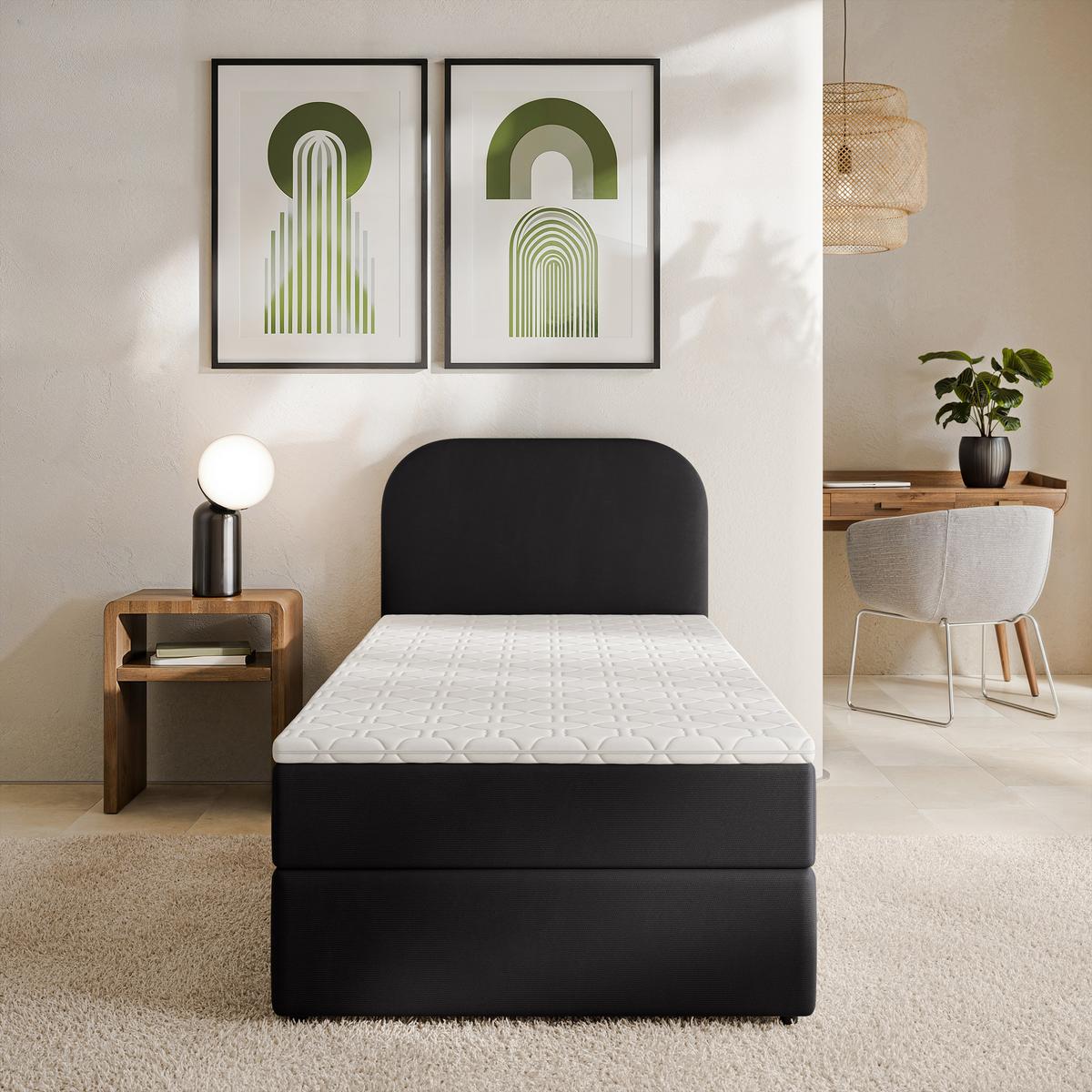 BOXBETT CERIA 80x200 cm mit Matratze und Topper - Schwarz - Schwarz, Holz/Textil (80/200cm) - MASSENO