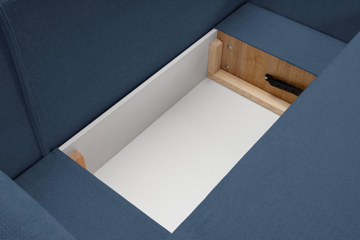 ECKSOFA AMICO R-S Dunkelblau Geflochtener Stoff mit Schlaffunktion - Dunkelblau, Holz (248/174cm) - MASSENO