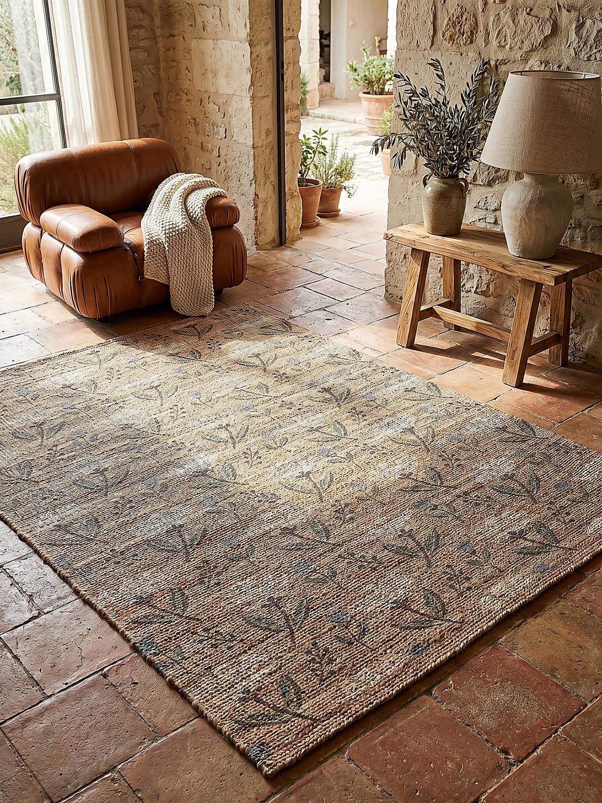 JUTETEPPICH handgewebt JED, floral, Natur, 120 x 170 cm - Braun, Textil (170/120cm) - KADIMA DESIGN