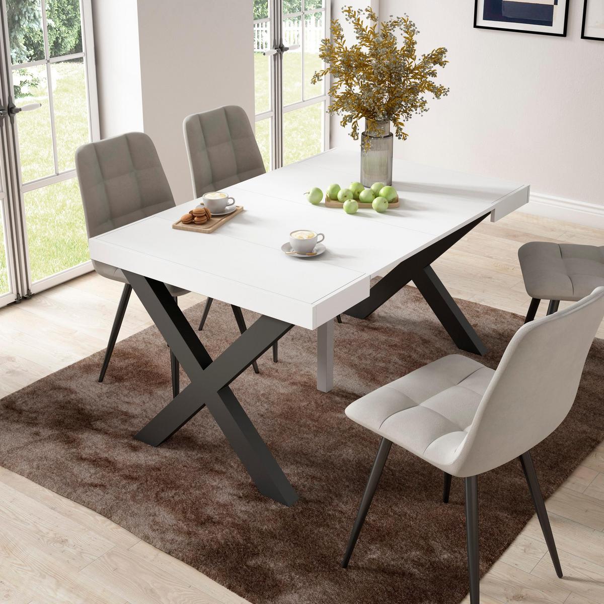 KONSOLENTISCH ausziehbar 58 bis 140cm, für 6 Gäste, weiß, 90/58/73cm - Weiß, Holzwerkstoff (90/140/73cm) - Skraut Home