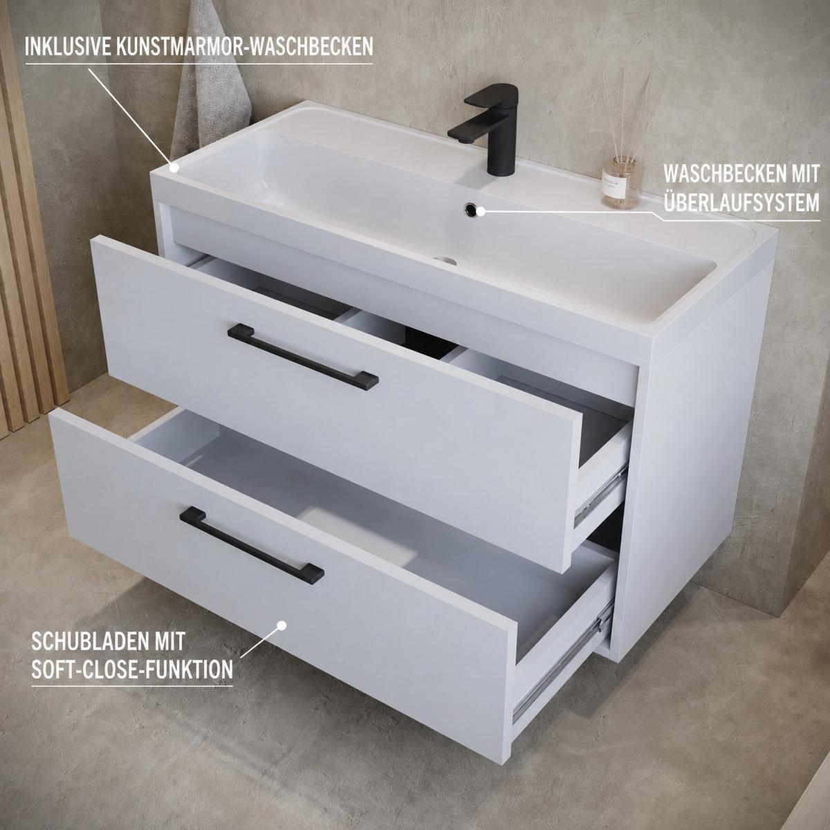 BADMÖBEL-SET Florence 2 Teile Weiß Matt - 80 x 40 x 51 cm - Weiß, Holz (80/51/40cm) - Badplaats