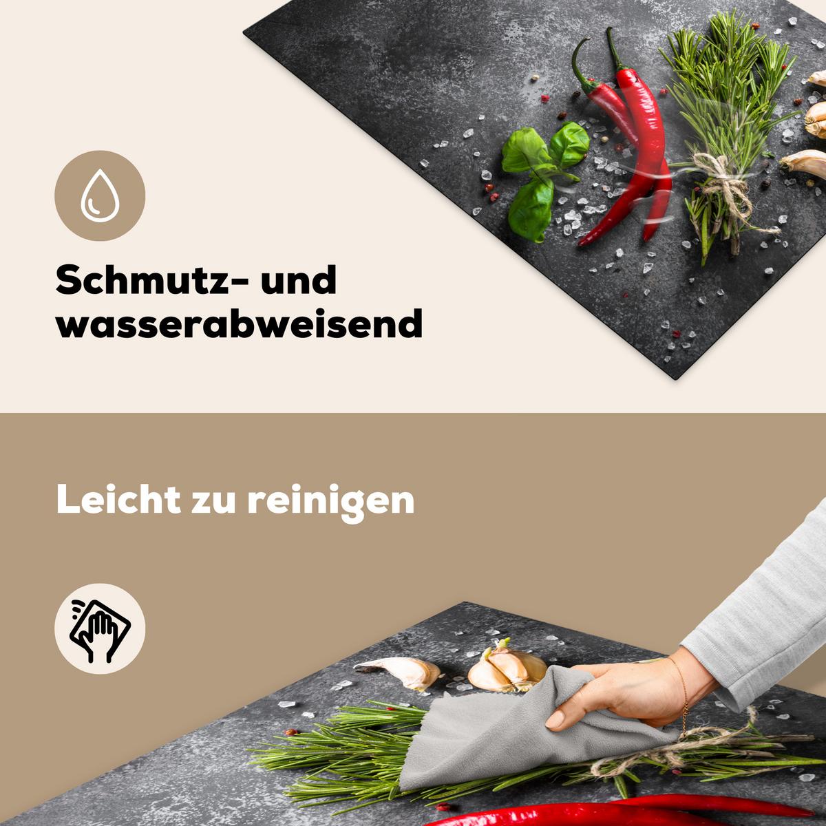 HERDABDECKPLATTE Pfeffer - Kräuter - Gewürze - Beton Ceranfeldabdeckung 76x51.5 cm - Rot, Kunststoff (76/51.5/0.2cm) - MuchoWow