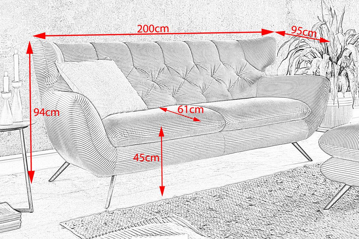 SOFA CHARME Grün Cord - Schwarz/Olivgrün, Textil/Metall (200/94/95cm) - KAWOLA