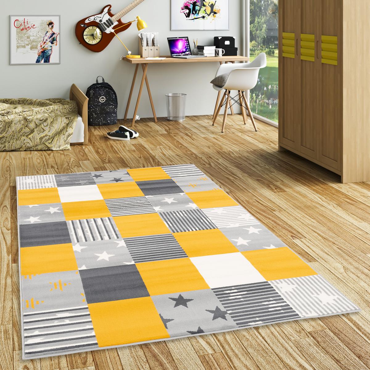 KINDER UND JUGEND TEPPICH SAMBA KARO STERNE - Gelb, Textil (190/280cm) - Pergamon