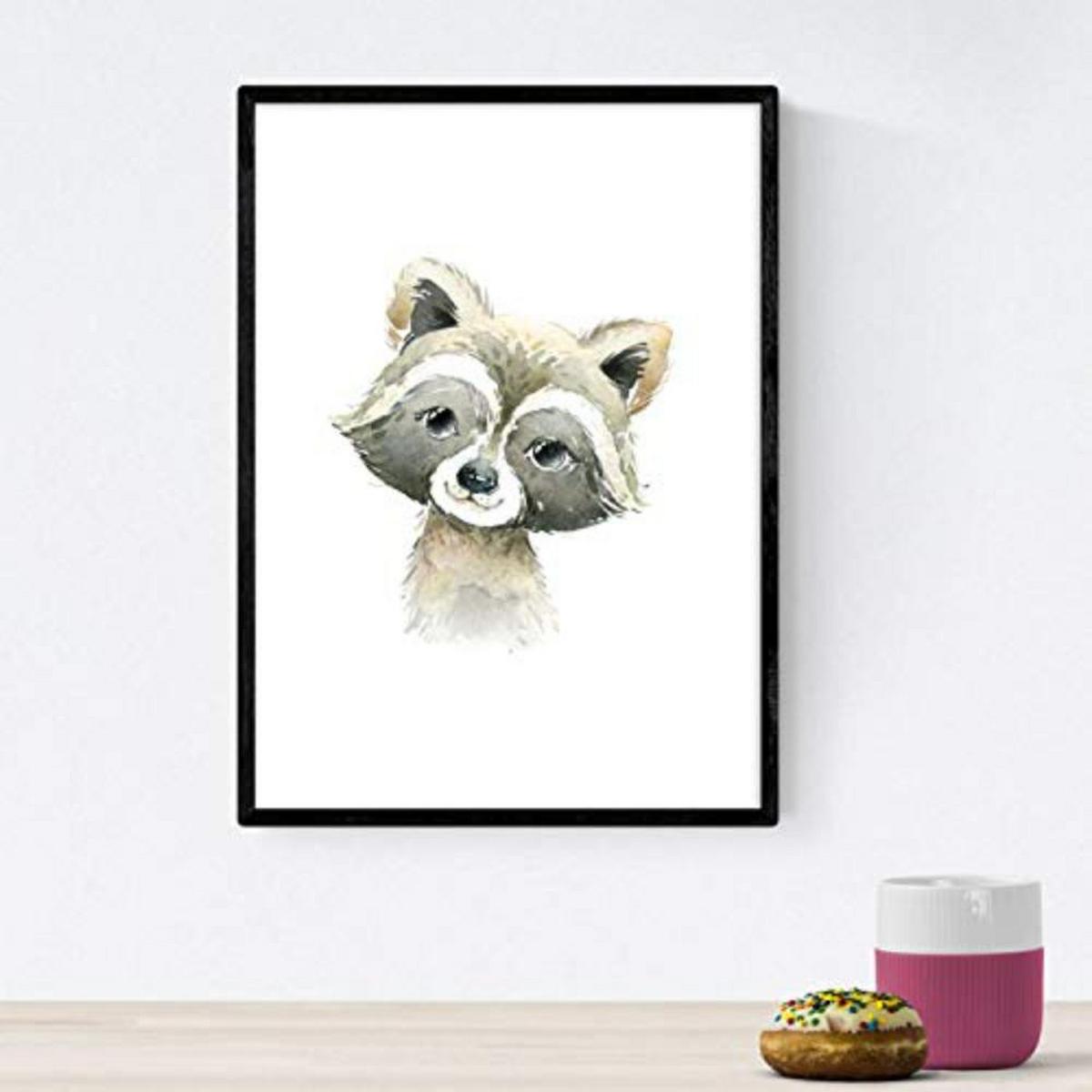 POSTER Set mit 4 Tiger Mofeta Hiena Waschbär A3 Schwarzer Rahmen - Schwarz, Papier (29.7/3cm) - Nacnic