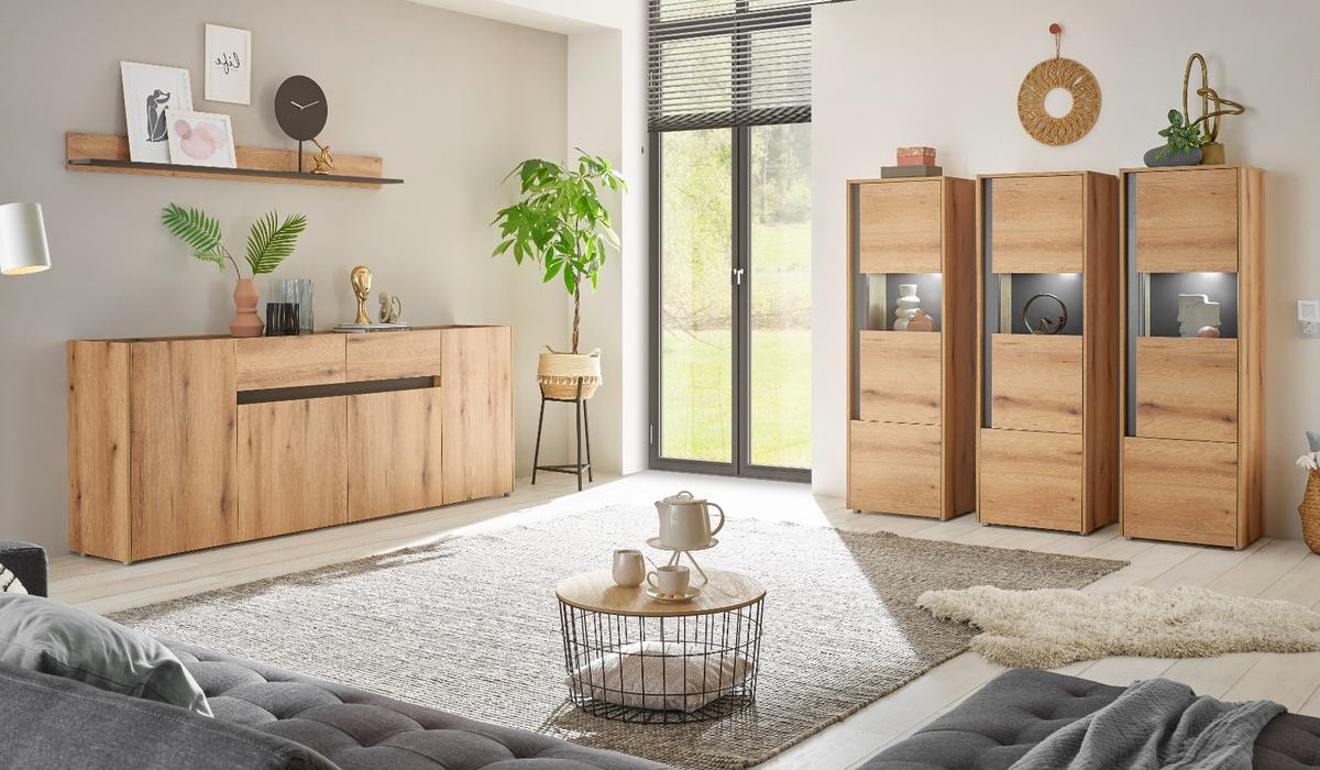 SIDEBOARD Evoke Eiche mit Grau, 4-türige Kommode 223 x 87 cm - Eichefarben/Silberfarben, Holzwerkstoff/Kunststoff (312/198/42cm) - Furn.Design