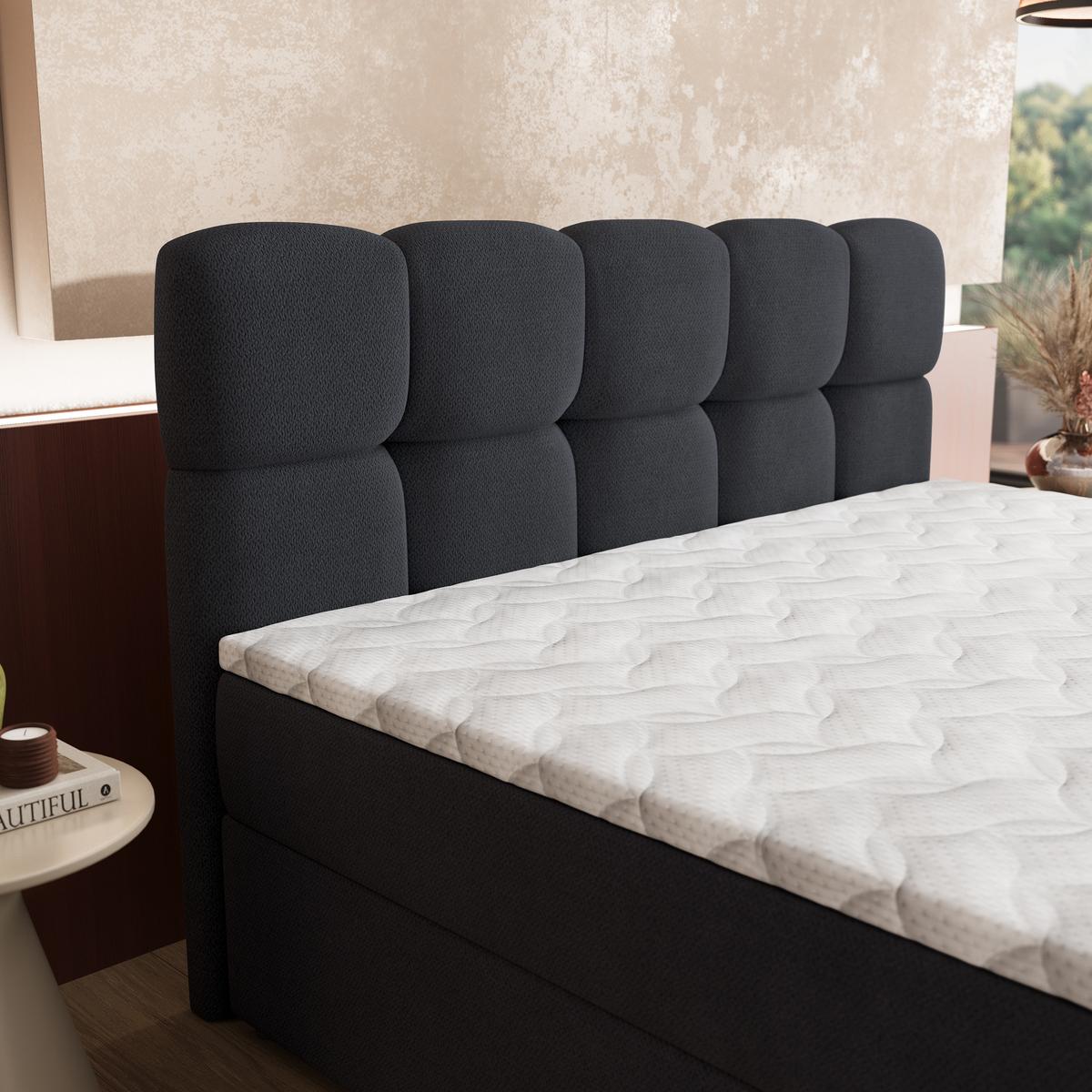 BOXBETT MERU 140x200 cm mit Matratze und Topper - Schwarz - Schwarz, Holz (140/200cm) - MASSENO