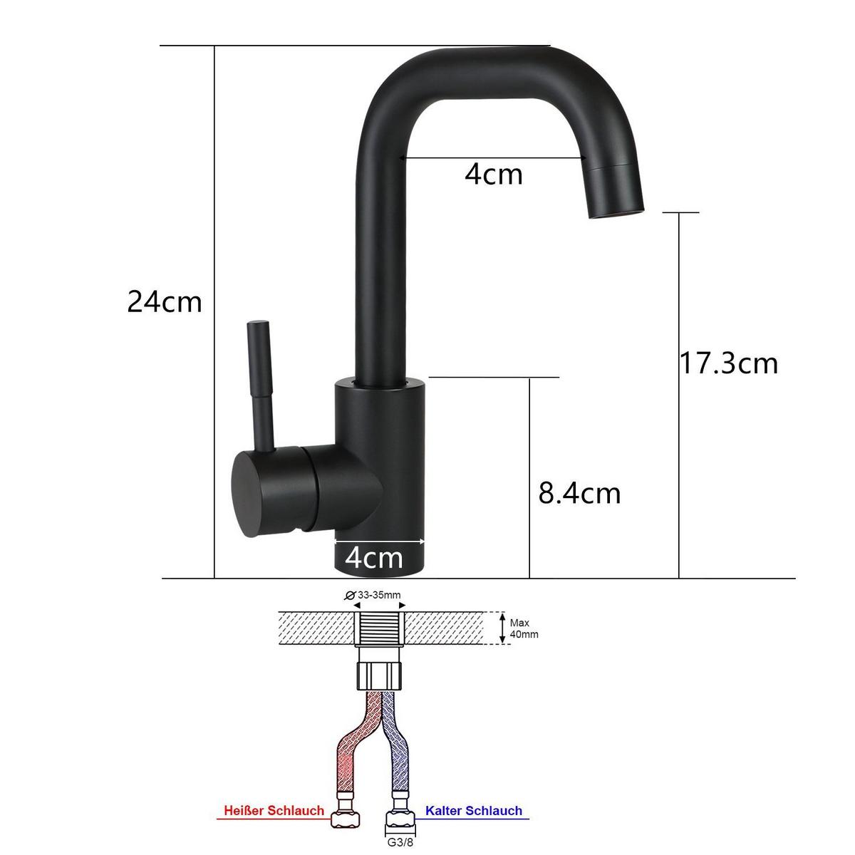 WASCHTISCHARMATUR Quellin 4/24/14 cm - Schwarz, Metall (4/24/14cm) - ZMH