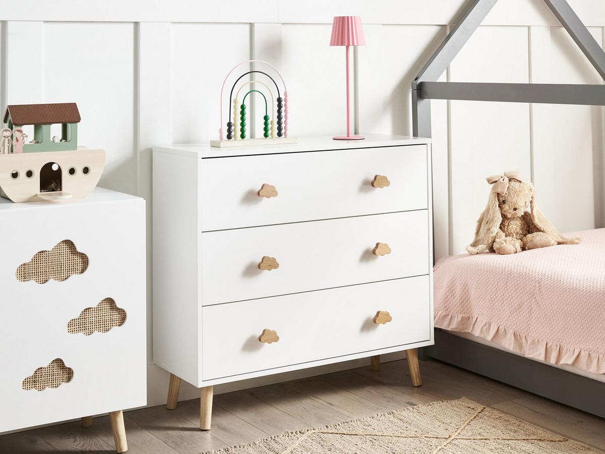KOMMODE mit 3 Schubladen Weiß Cloudy - Weiß, Holzwerkstoff (80/76/30cm) - Beliani