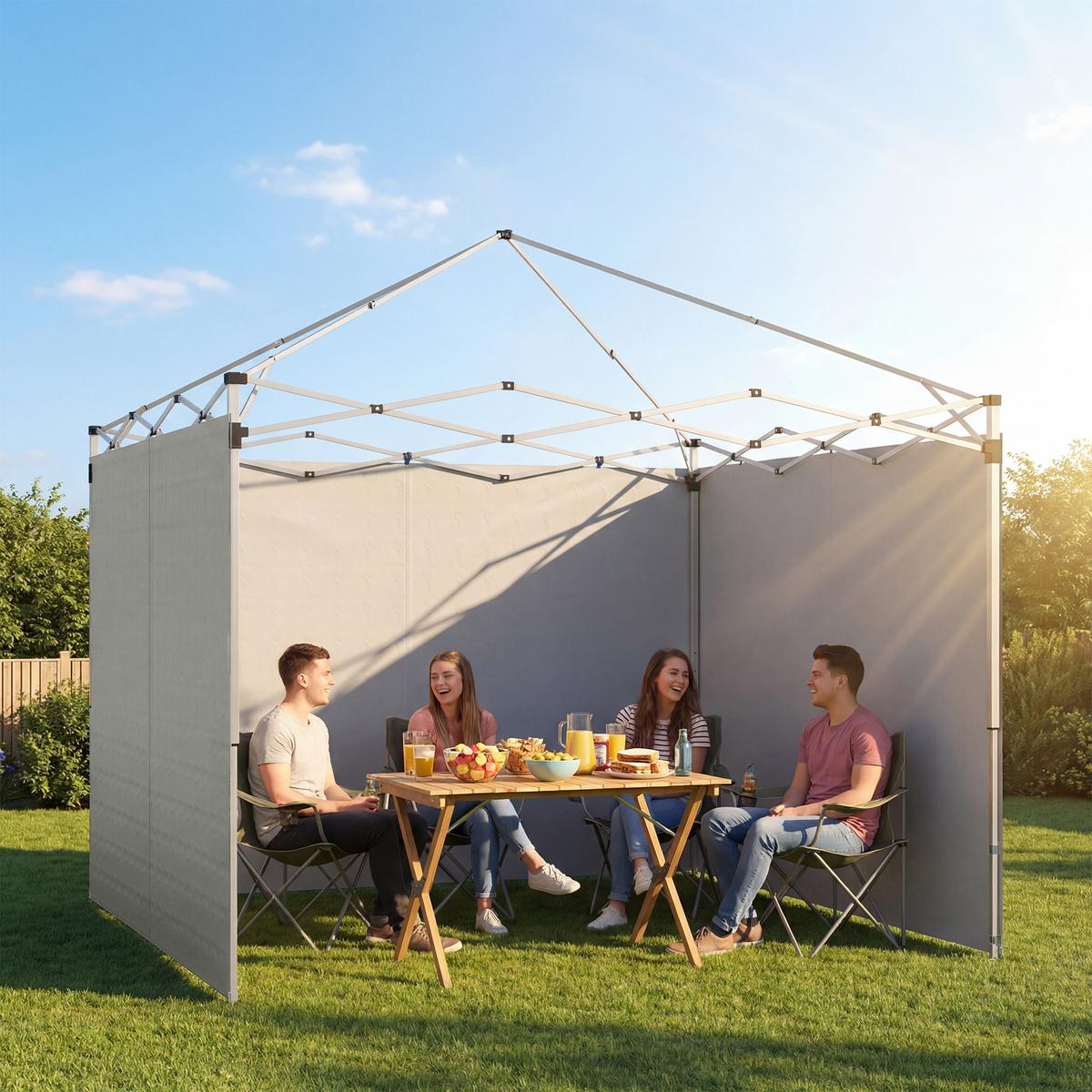 SEITENTEILE-FÜR-PAVILLON 3er Set Oxford-Gewebe Hellgrau - Hellgrau, Textil (200/1/300cm) - Outsunny