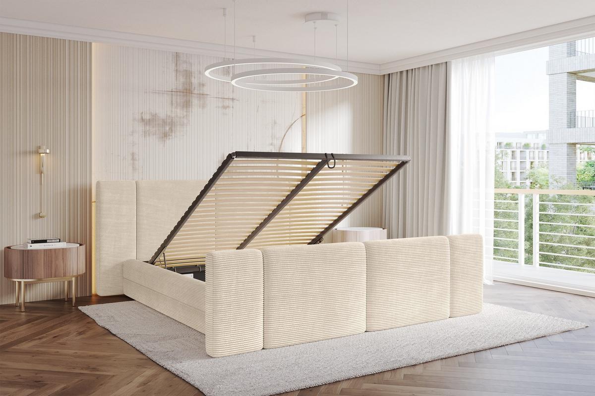 POLSTERBETT mit Bettkasten, Fußteil und Lattenrost, Bett mit Matratze H3/H4 - TEVO-Z 140x200 Beige - Creme, Holzwerkstoff/Textil (140/200cm) - ALTDECOR