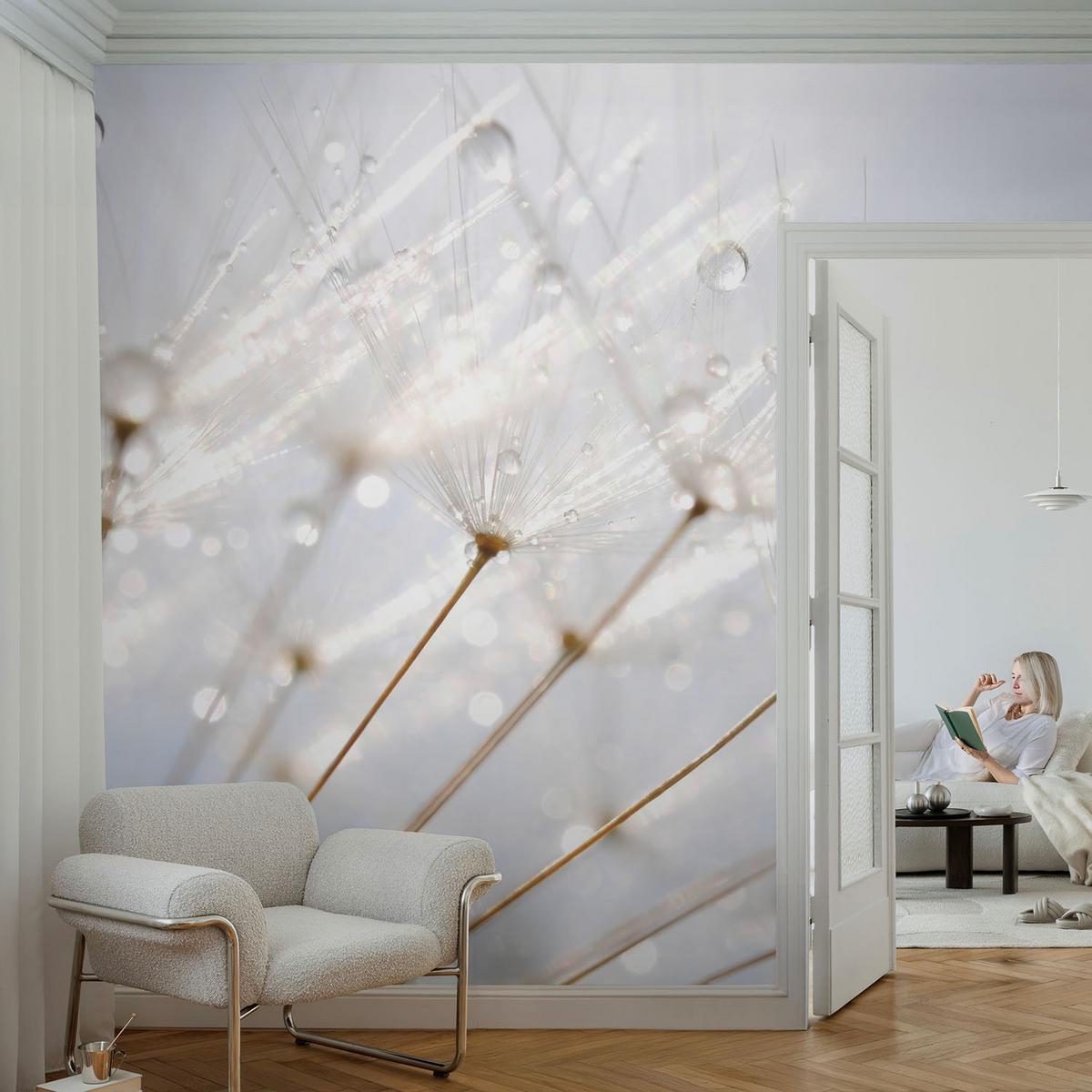 FOTOTAPETE 104x70 cm - Rosafarbener Löwenzahn - Weiß, Textil (104/70cm) - Wallfluent