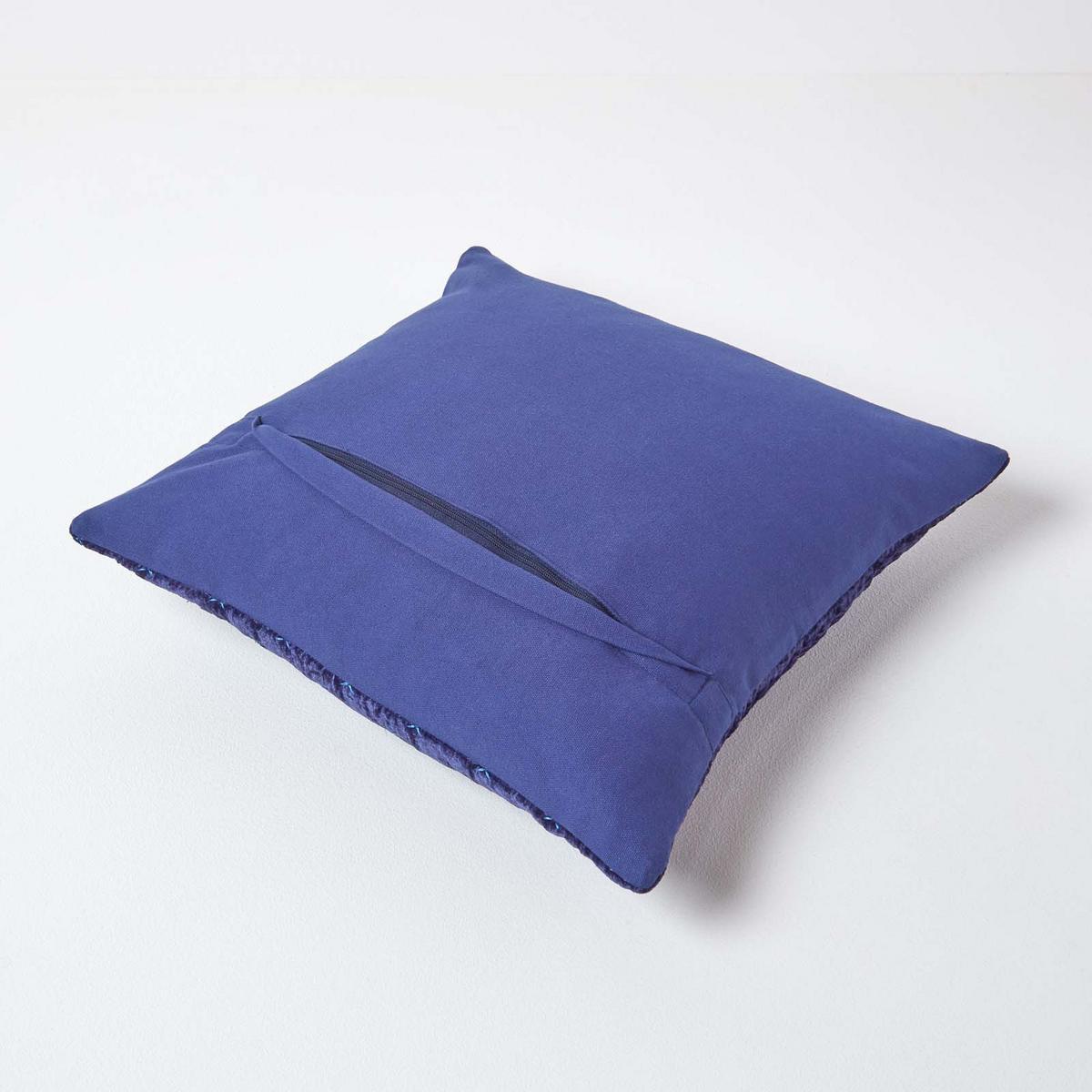 KISSENHÜLLE Pannesamt bestickt 40/40 cm - Dunkelblau, Textil (40/40cm) - Homescapes