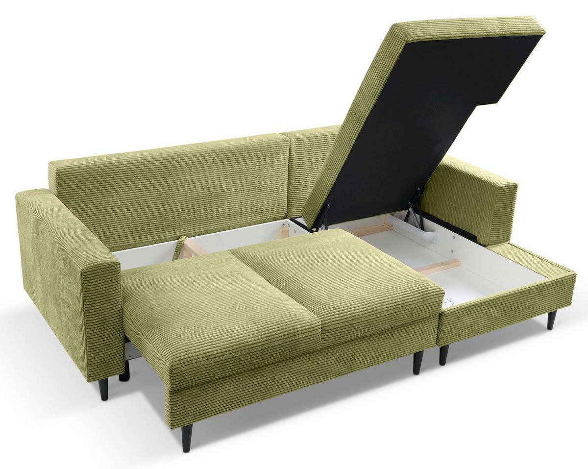 ECKSOFA Nalika Pistaziengrün mit Cordbezug - Schwarz/Hellgrün, Holz/Textil (143/230cm) - Selsey