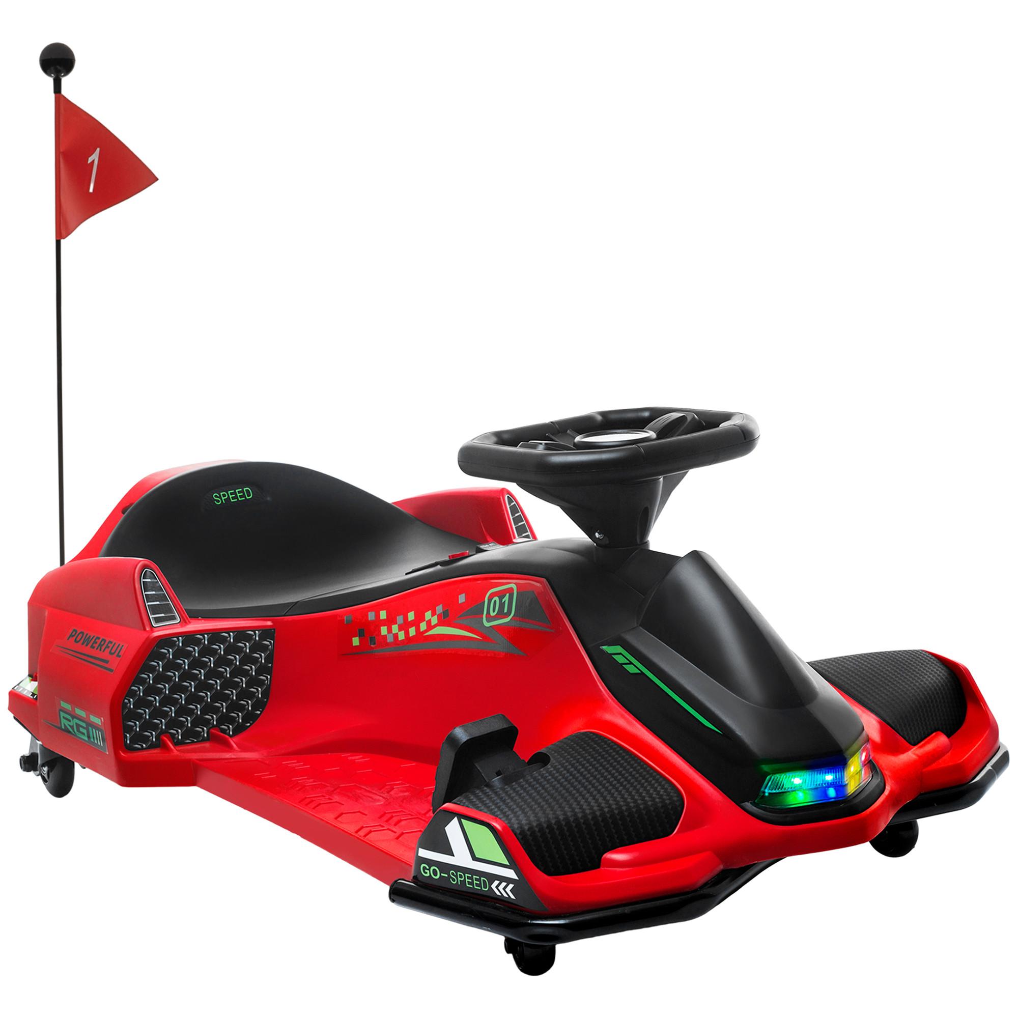 KINDER Elektro Gokart 12 V 3-8km/h Drift Kart mit Driftmodus Lichtern Musik - Rot, Kunststoff (90/53/99cm) - HOMCOM