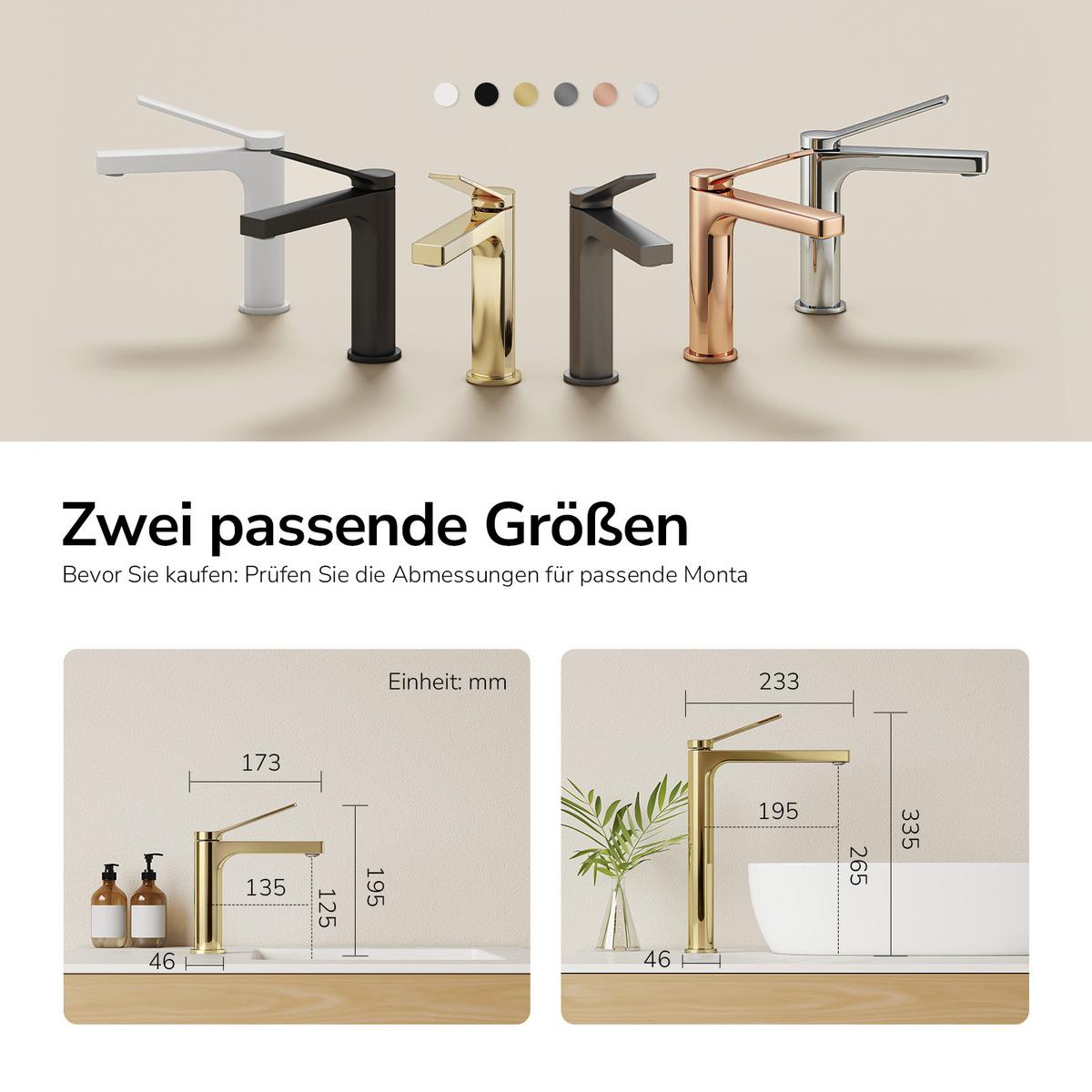 WASCHTISCHARMATUR mit Spulen-Zertifiziertem Filterelement Champagnergold 17,3/19,5 cm - Goldfarben, Metall (17.3/4.6/19.5cm) - EMKE
