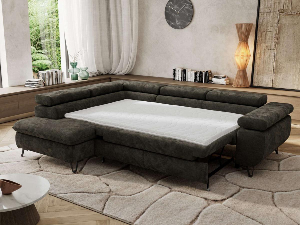 ECKSOFA PABLO L Dunkelgrau Schenille glatt - Links Seite mit T25 Topper - Dunkelgrau/Schwarz, Textil/Metall (208/273cm) - MKS