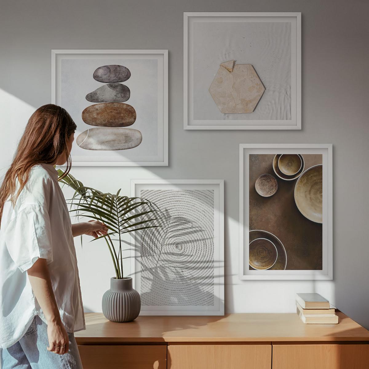 BILDER SET 4er Set - 50x50 cm & 40x60 cm Weißer Rahmen - Texturen in der modernen Kunst - Weiß, Kunststoff (50/50cm) - TULUP