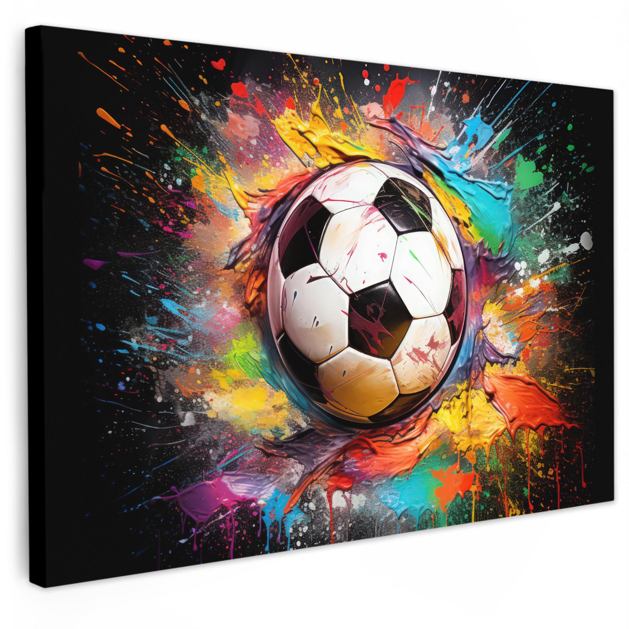 LEINWANDBILD Fußball - Farbe - Farben - Schwarz - Weiß Deko Schlafzimmer 30x20 cm - Weiß, Textil (30/20cm) - MuchoWow