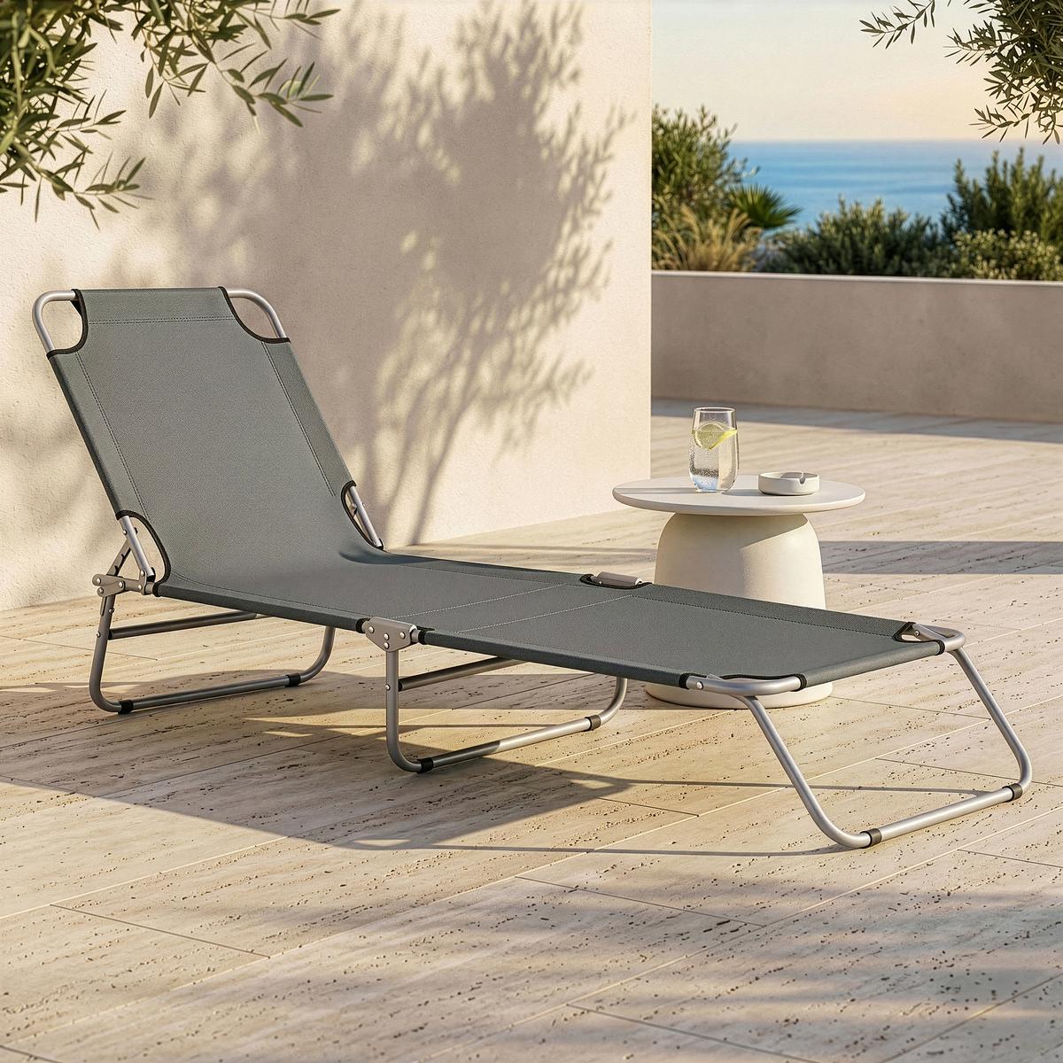 SONNENLIEGE Carcao - Dunkelgrau, Textil/Metall (186/24/55cm) - casa.pro