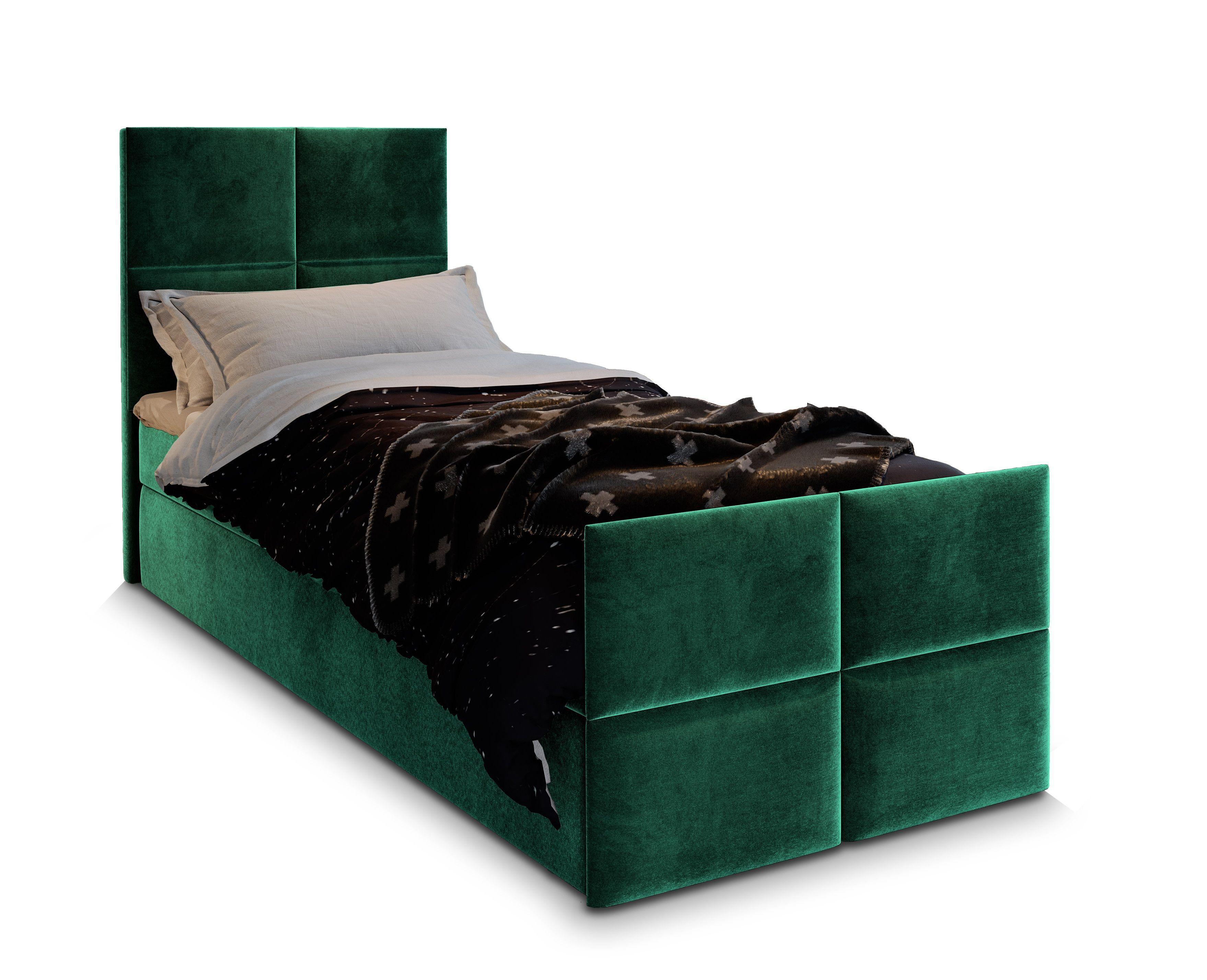BOXBETT ARIEL 100 100x200 cm mit Matratze und Topper - Grün - Grün, Holz (100/200cm) - MASSENO