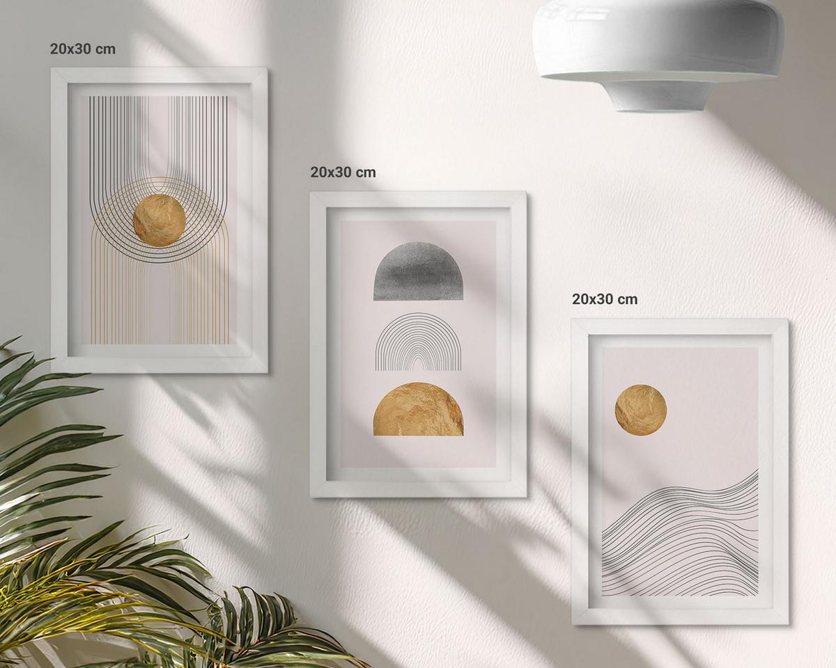 BILDER SET 3er Set - 20x30 cm Weißer Rahmen - Abstrakte Formen in Beige und Grau - Weiß, Kunststoff (20/30cm) - TULUP