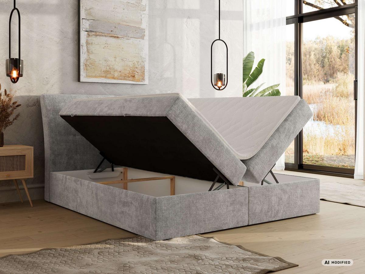 BOXBETT DAGOS 200/200 - Hellgrau Schenille grob gewebt - Topper Visco - H3 - Hellgrau/Schwarz, Kunststoff/Textil (200/200cm) - MKS
