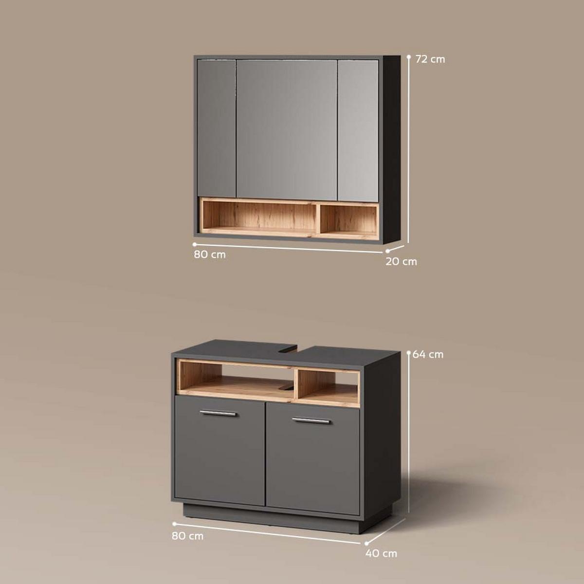 BADMÖBEL-SET Temo Anthrazit 2 Teile - Anthrazit, Holzwerkstoff (80/72/40cm) - Livinity®