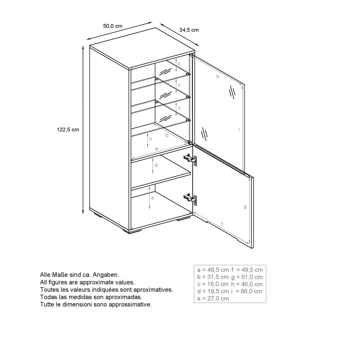 VITRINE Granada Eiche Nordic - Silbereichenfarben, Holzwerkstoff (50/122.5/34.5cm) - Vladon