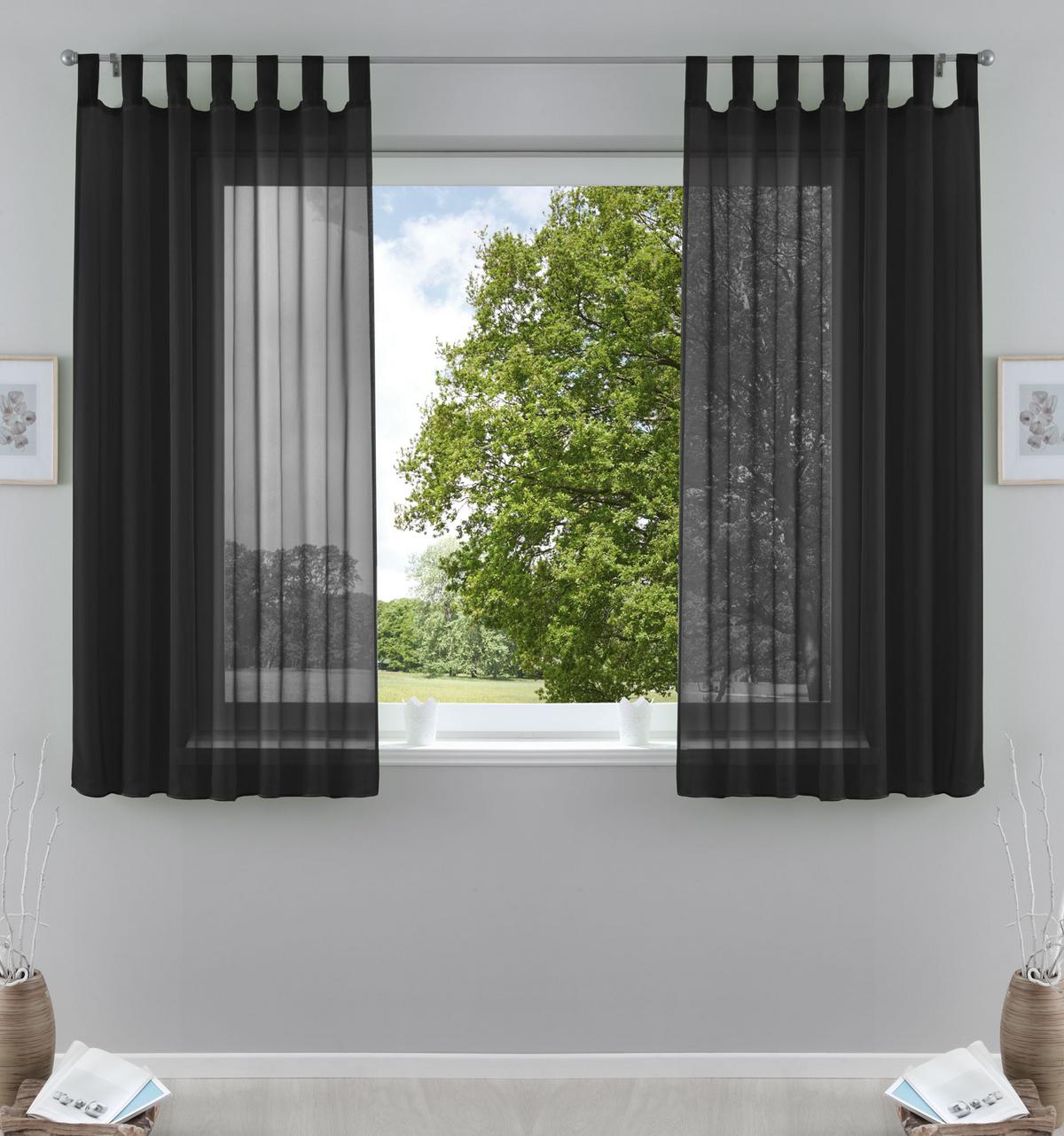 SCHLAUFENGARDINEN Voile 2er Set 175x140 cm Schwarz - Schwarz, Textil (140/175cm) - Gardinenbox.eu