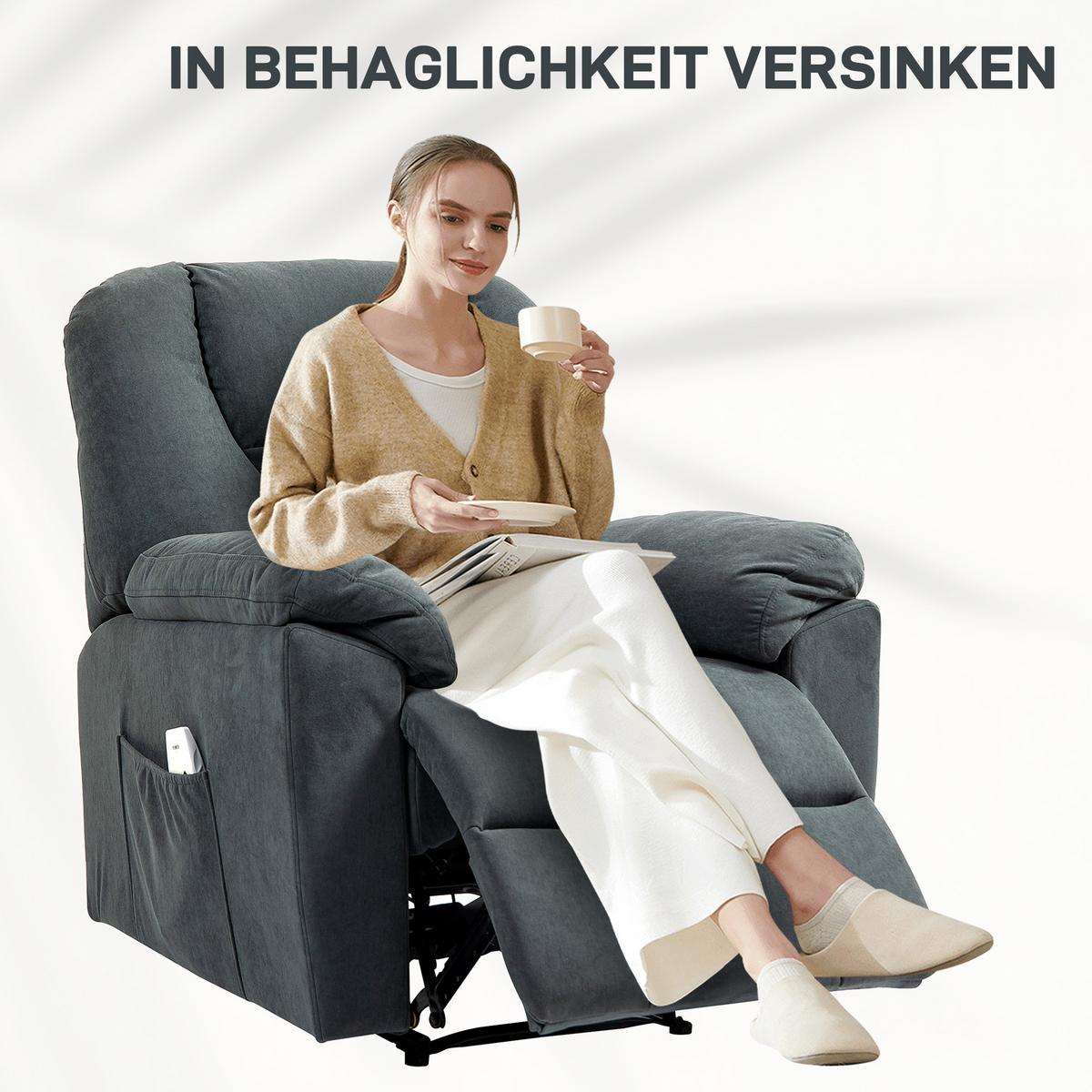 ELEKTRISCH Relaxsessel Fernsehsessel mit Liegefunktion Wärmefunktion Fußteil - Dunkelgrau/Schwarz, Textil/Metall (88/101/97cm) - HOMCOM