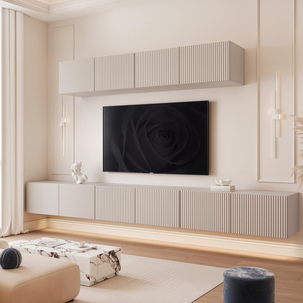 WOHNWAND ANGEL IV Kaschmir hängend mit LED-Beleuchtung 300 cm - Kaschmir, Holzwerkstoff (300/36/40cm) - Idohome