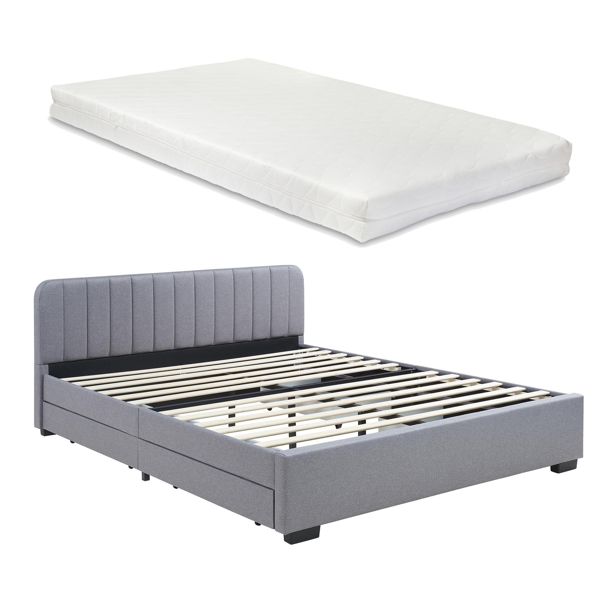 POLSTERBETT Nofrenna mit Matratze - Schwarz/Grau, Holzwerkstoff/Kunststoff (140/200cm) - [en.casa]