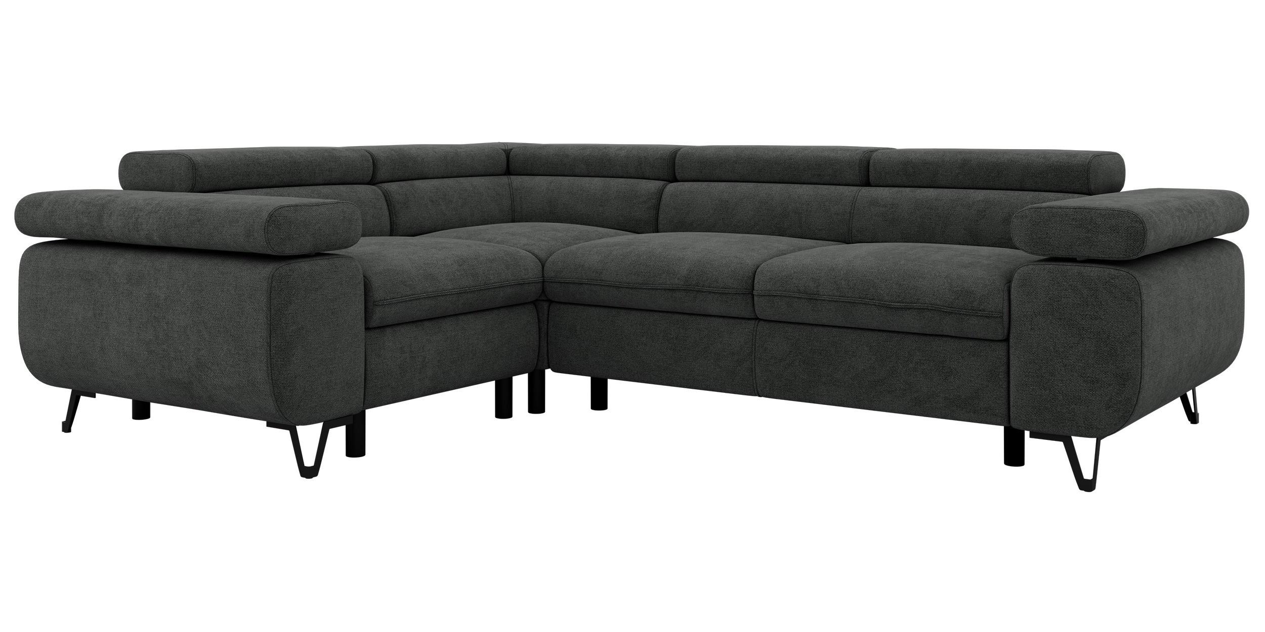 ECKSOFA ORSO L Dunkelgrau Stukture - Links Seite - Dunkelgrau/Schwarz, Textil/Metall (197/268cm) - MKS