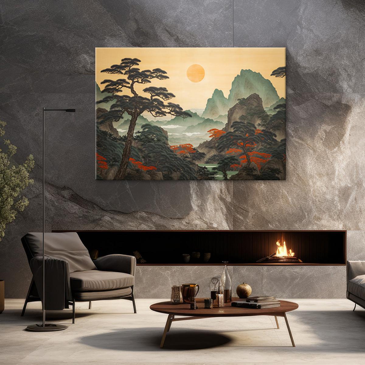WANDBILD wohnzimmerbild japanische landschaft - Gelb, Textil (60/40cm) - Feeby