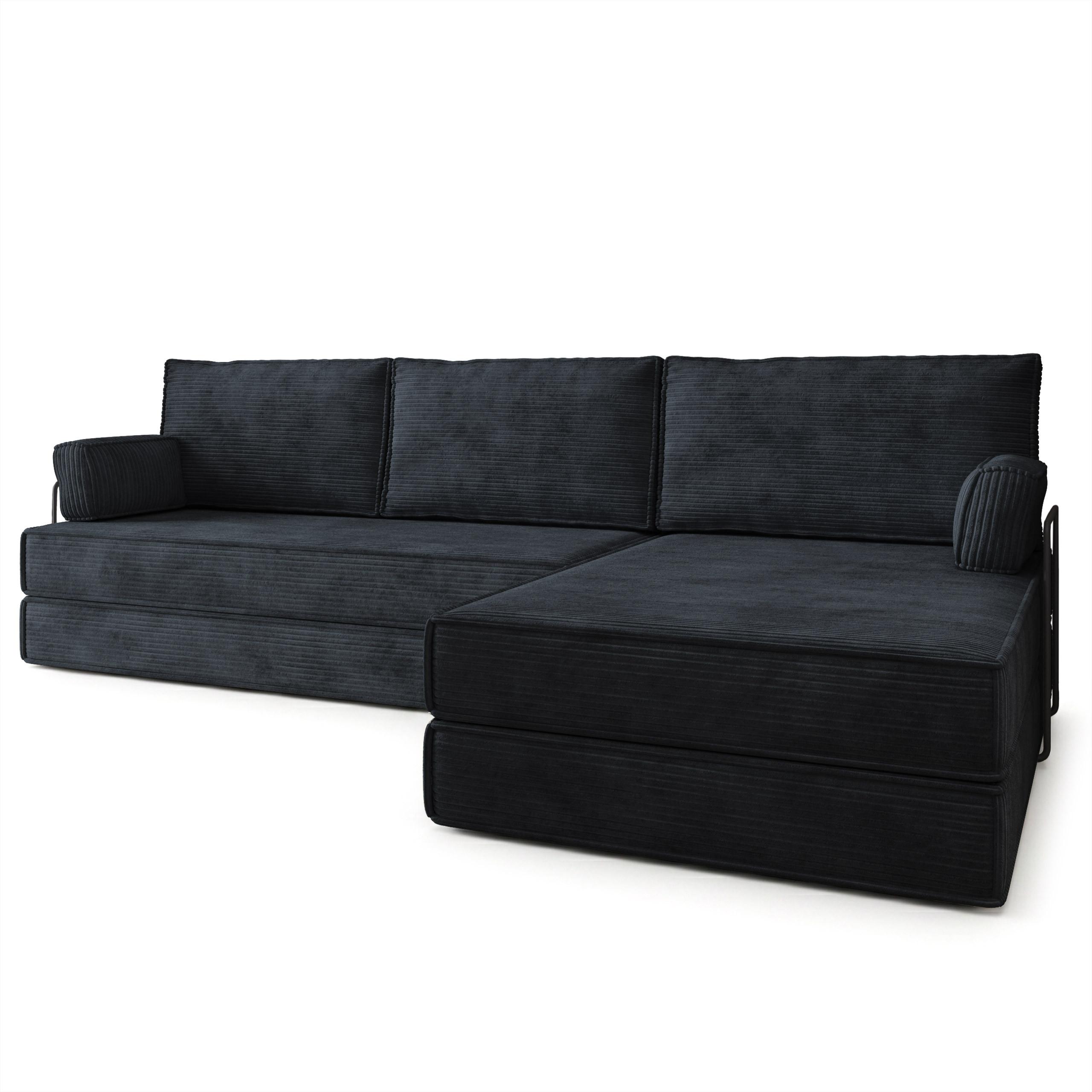 ECKSOFA ANKO modulares Boneless Sofa mit Schlaffunktion Schwarz Kordstoff - Schwarz, Textil (270/160cm) - MASSENO