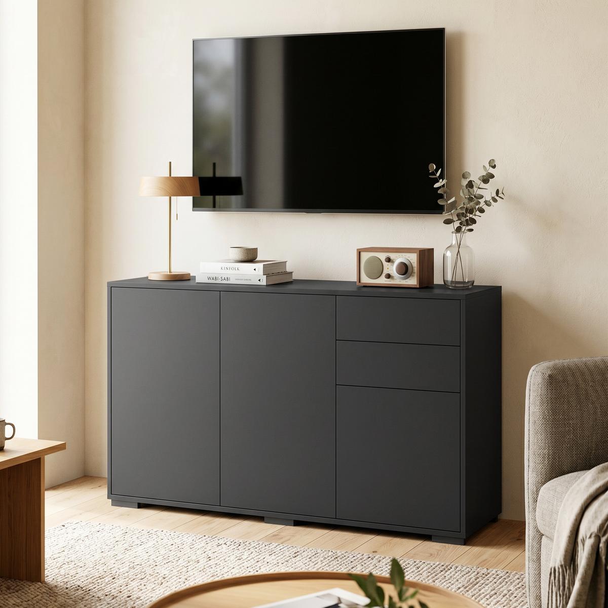 STANDSCHRANK Spanplatte Schwarz - Schwarz, Holzwerkstoff/Kunststoff (36/74/117cm) - HOMCOM