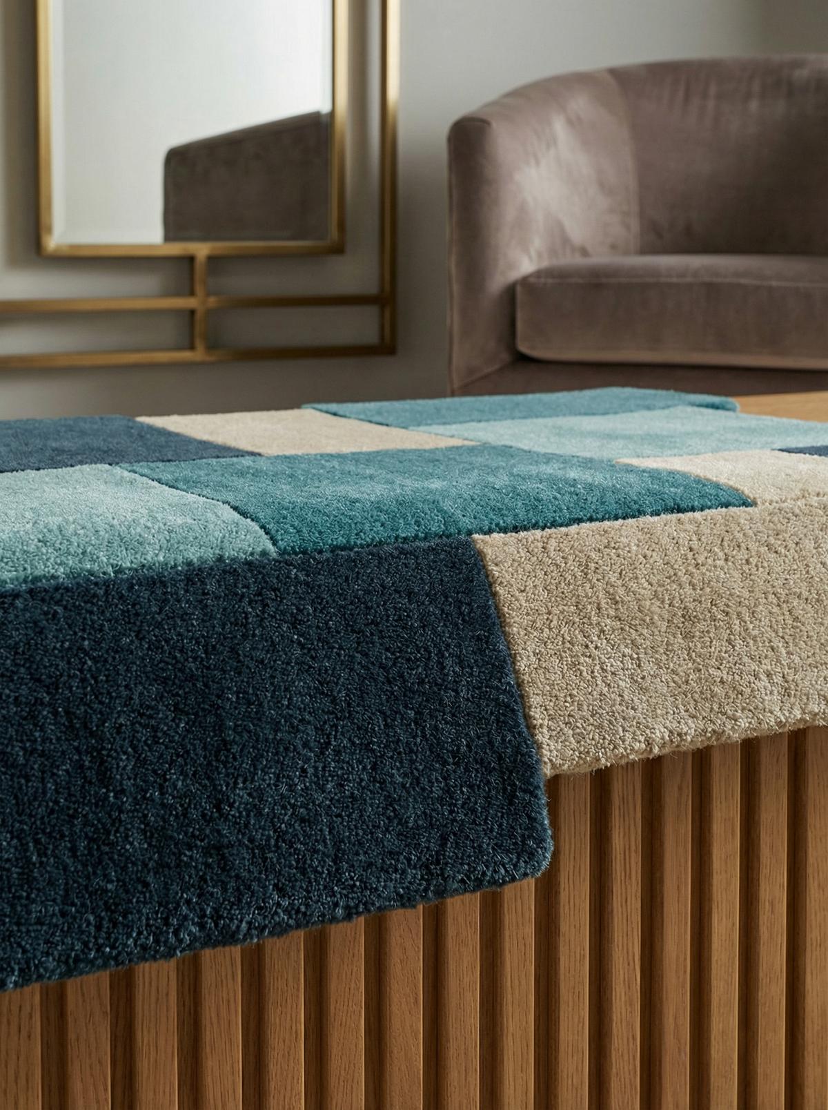 WOLLTEPPICH HALLEIN, geometrisch, Türkis, 150 x 240 cm - Blau, Textil (150/240cm) - KADIMA DESIGN