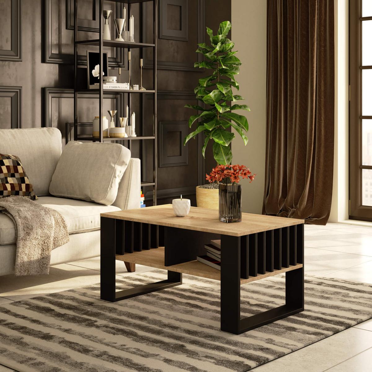 COUCHTISCH Eiche Sonoma, Schwarz 45/92/53 - Schwarz, Textil (53/92/45cm) - RAUMHIRSCH FURNITURE
