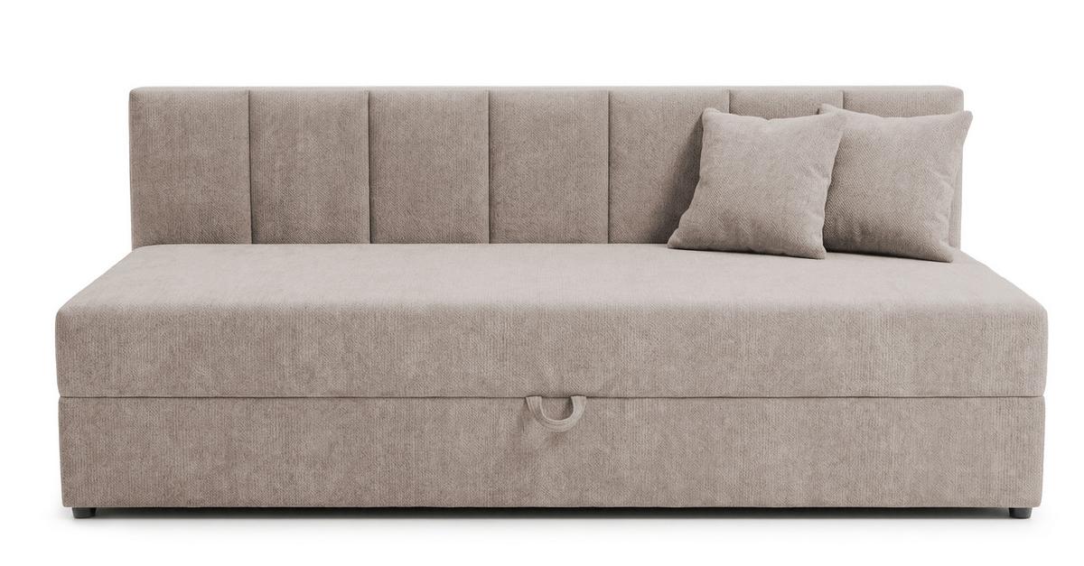 TAGESBETT Lenny mit Rückenlehne und großem Bettkasten aus Taupe Chenille-Stoff - Taupe/Schwarz, Holz/Kunststoff (90/200cm) - S-Style Möbel