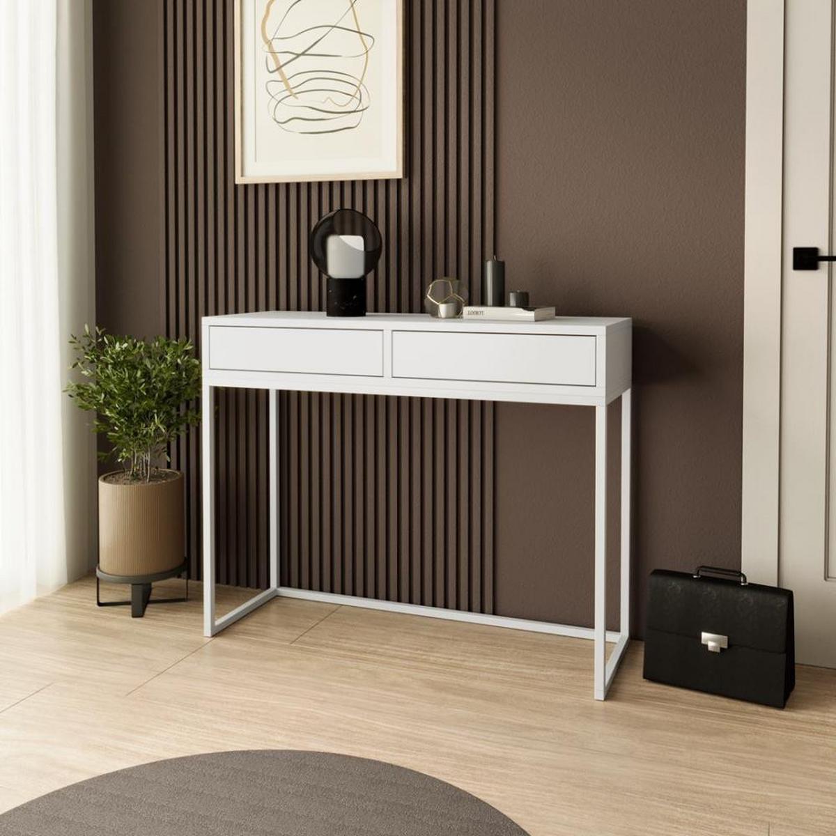 KONSOLENTISCH Lango 100/85/35 weiß mit weißen Matellbeinen - Weiß, Holzwerkstoff/Metall (35/100/85cm) - Beautysofa