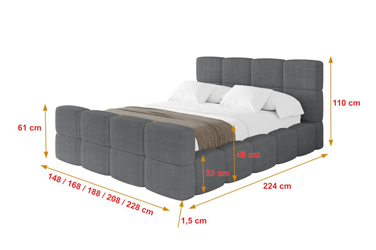 POLSTERBETT mit Bettkasten und Lattenrost, Bett mit Matratze H3/H4, Kopfteil, Boxbett, Doppelbett mit Stauraum - NATA-Z 120x200 Dunkelgrau - Chromfarben, Holzwerkstoff/Textil (120/200cm) - ALTDECOR