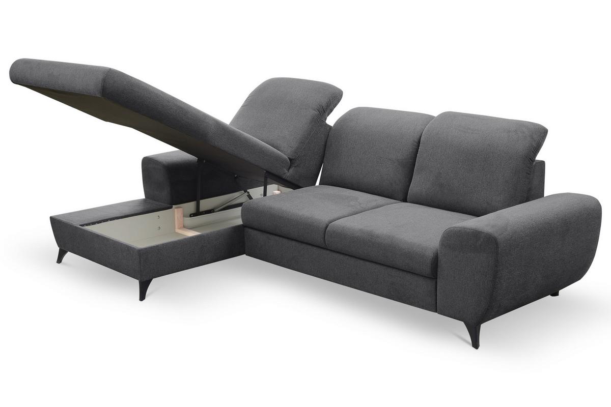 ECKSOFA LUCE L-S Grau Plüsch-Stoff mit Schlaffunktion - Grau, Holz (279/172cm) - MASSENO