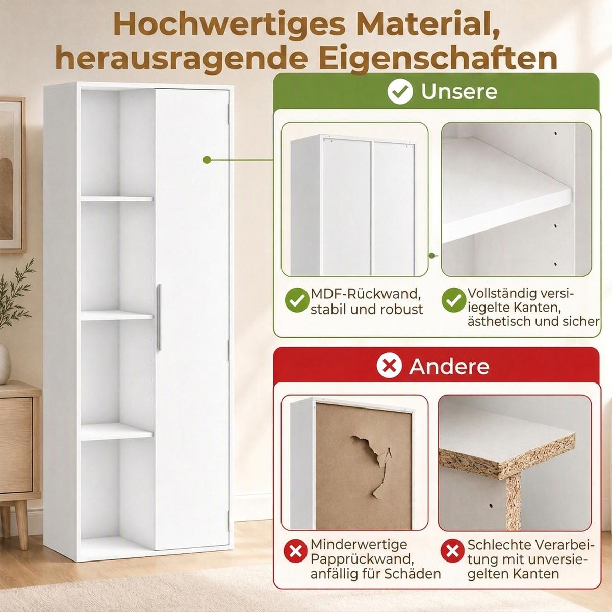 BÜCHERSCHRANK Spanplatte MDF Weiß - Silberfarben/Weiß, Holzwerkstoff/Kunststoff (35/160/60cm) - HOMCOM