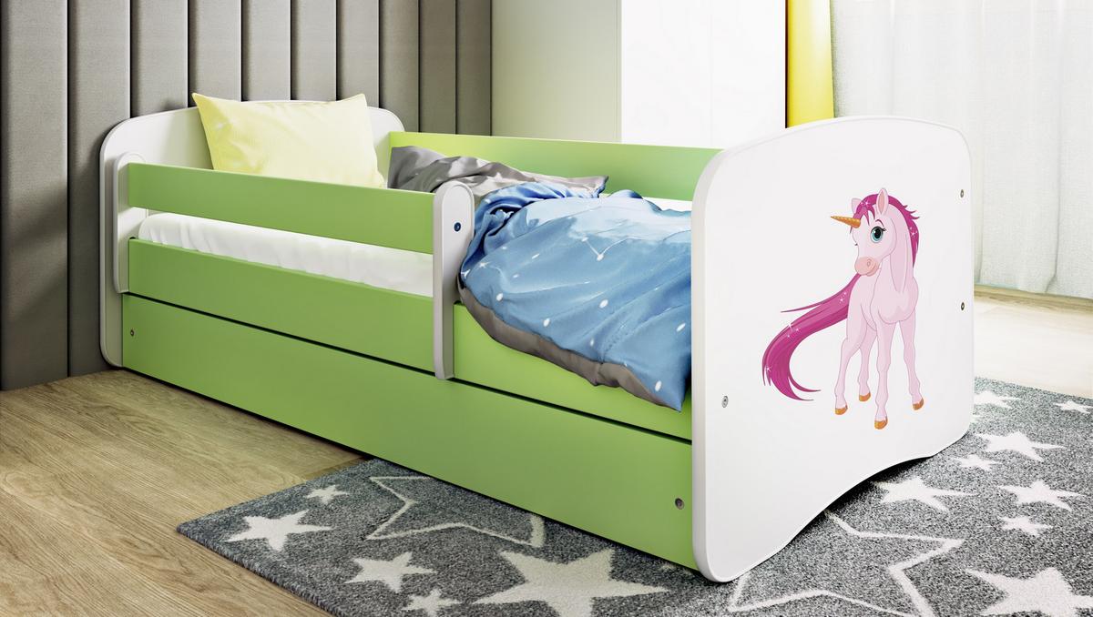 KINDERBETT Einhorn mit Schublade und Matratze 160/80 - Grün, Holzwerkstoff (80/160cm) - RAUMHIRSCH FURNITURE